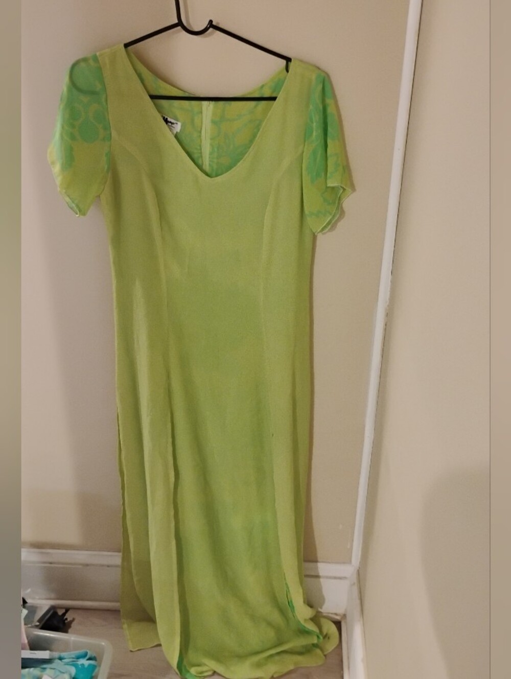 Vintage 1960s 1970s Mango Howell Lime Green Maxi Dress Short Sleeve